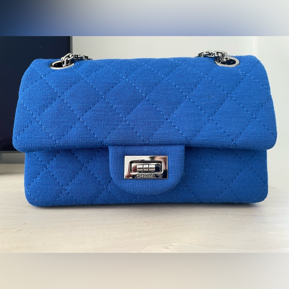 CHANEL 2.55 Mini Blue Quilted Cloth Shoulder Crossbody Bag - Picture 4 of 14